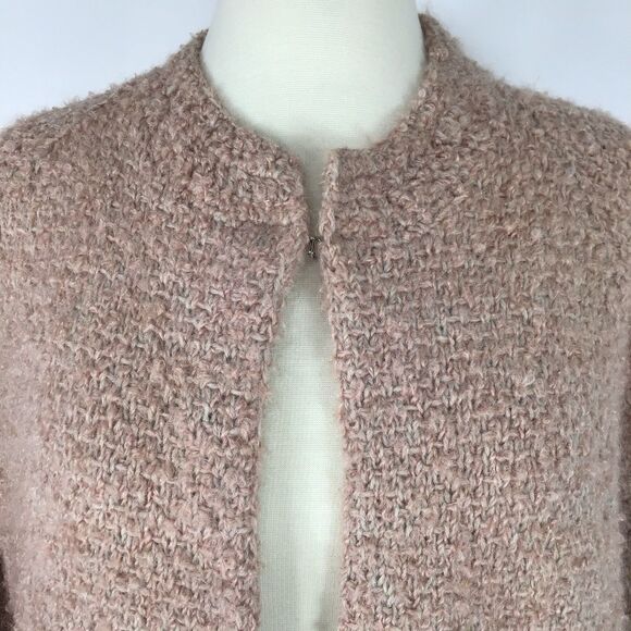 Duster Sweater M Wool Womens Nautral Pink Knit Open Front Cottagecore Hand knit - Picture 2 of 16
